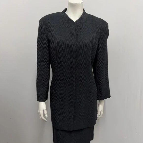 Vintage Emanuel Ungaro Jacket & Skirt Set Black Textured Fabric NWT Size 12 46 - Picture 8 of 11